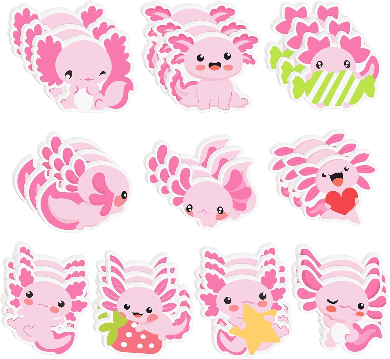 30 Pack Cute Axolotl Sticky Notes, Mexican Walking Fish Shaped Self Sticky Notepads Animal Writing Memo Pads Teacher Appreciation Gift Back to School Office Supplies Birthday Party Favors